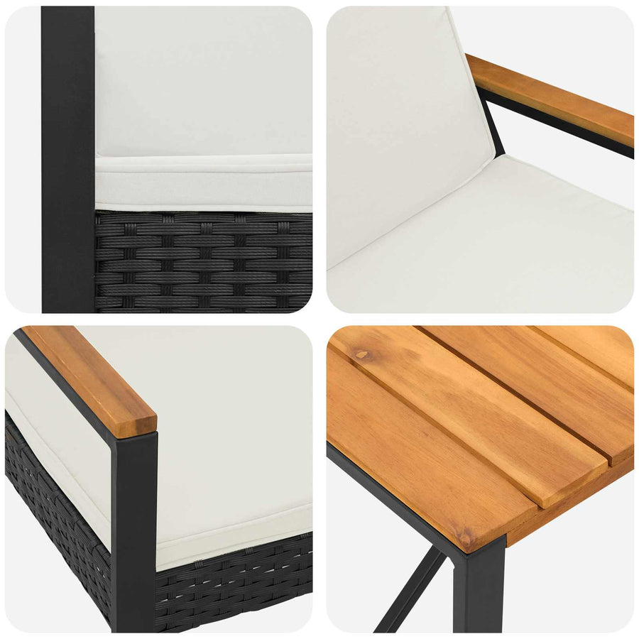 Buitenmeubelset met kussen 3 pcs Zwart en Cream Wit poly rattan