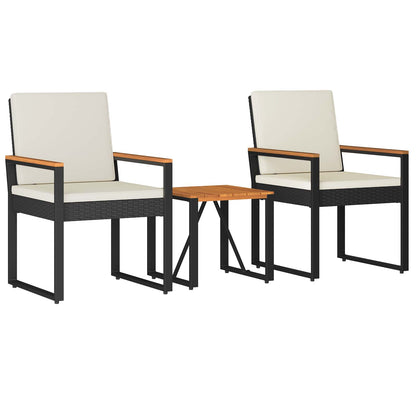 Buitenmeubelset met kussen 3 pcs Zwart en Cream Wit poly rattan