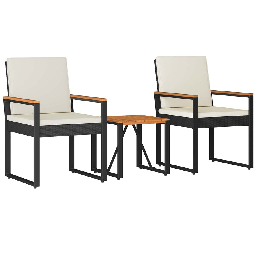 Buitenmeubelset met kussen 3 pcs Zwart en Cream Wit poly rattan