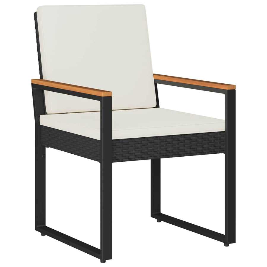 Buitenmeubelset met kussen 3 pcs Zwart en Cream Wit poly rattan