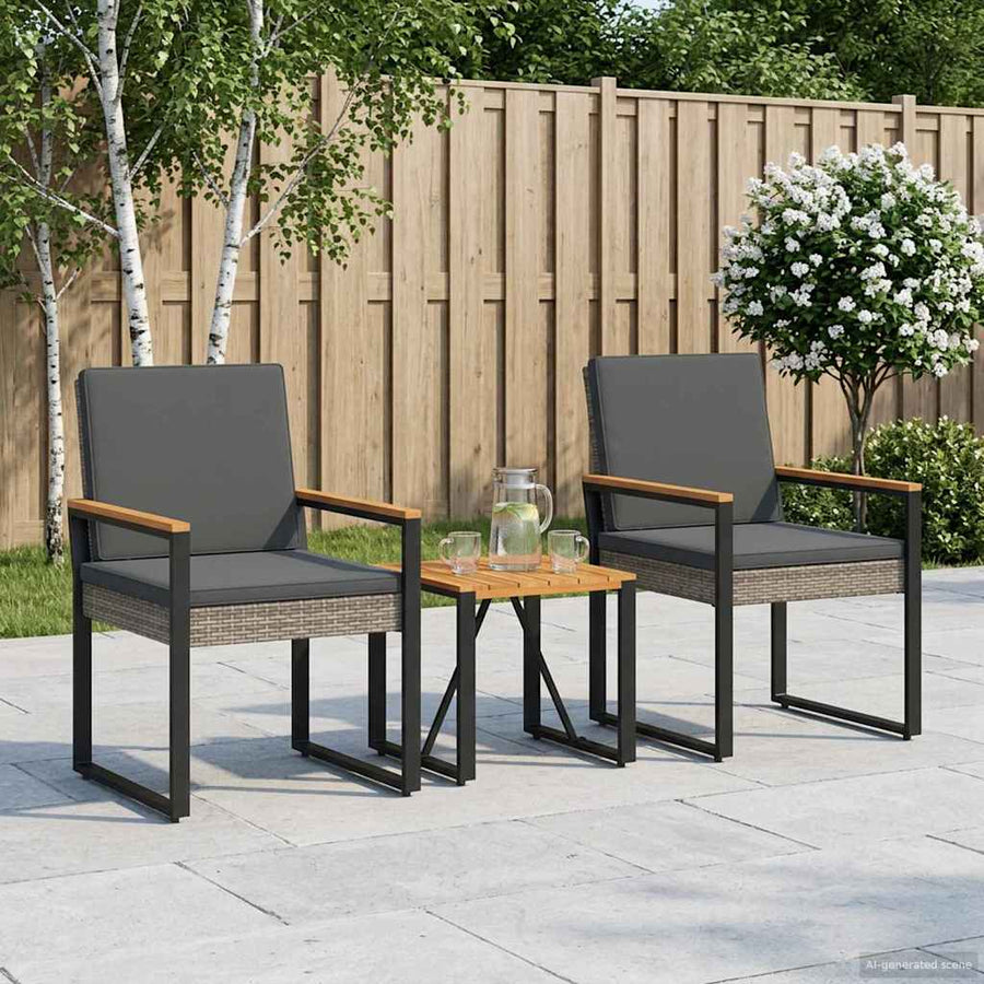 Buitenmeubelset 3 pcs Grijs en Donkergrijs poly rattan