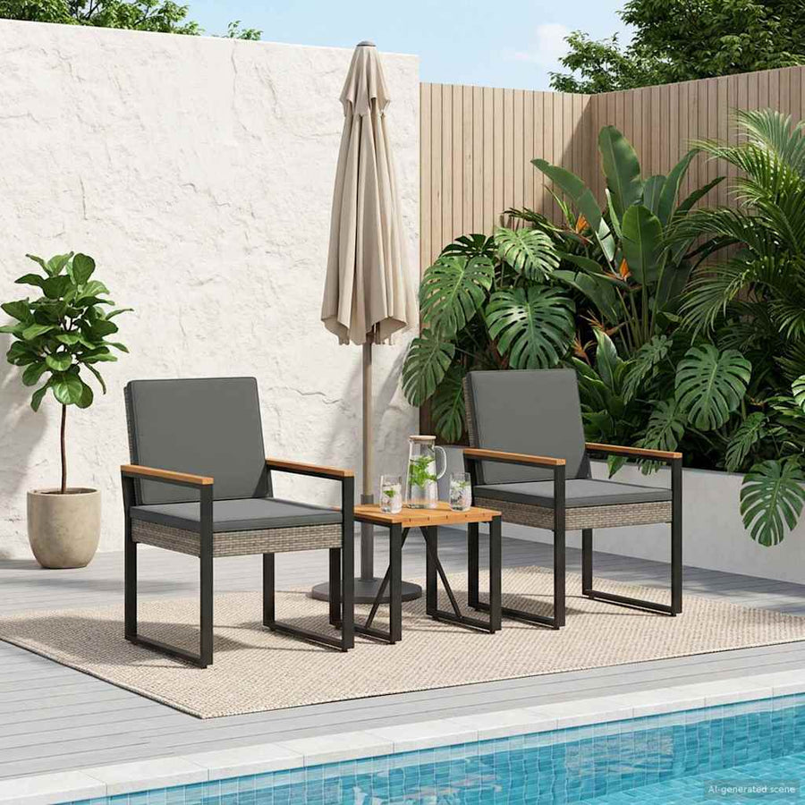 Buitenmeubelset 3 pcs Grijs en Donkergrijs poly rattan