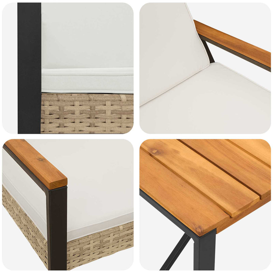 Buitenmeubelset met kussen 3 pcs Beige en Crème Wit poly rattan