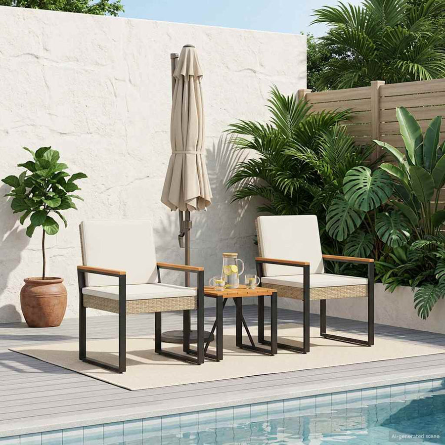 Buitenmeubelset met kussen 3 pcs Beige en Crème Wit poly rattan
