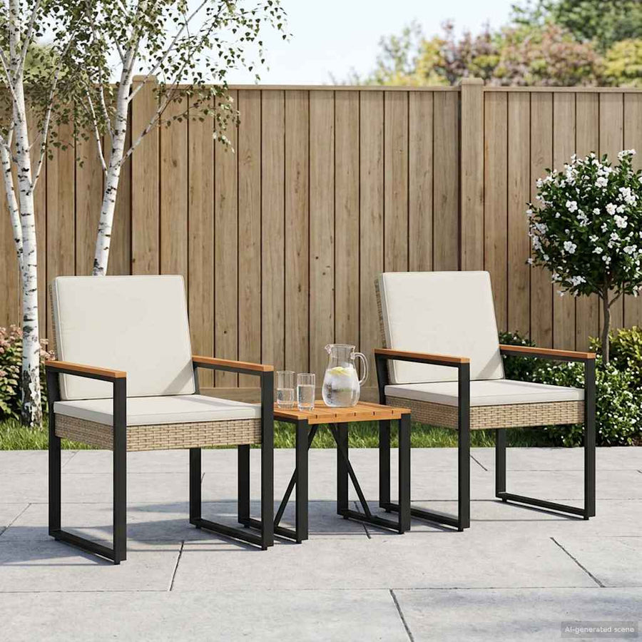 Buitenmeubelset met kussen 3 pcs Beige en Crème Wit poly rattan