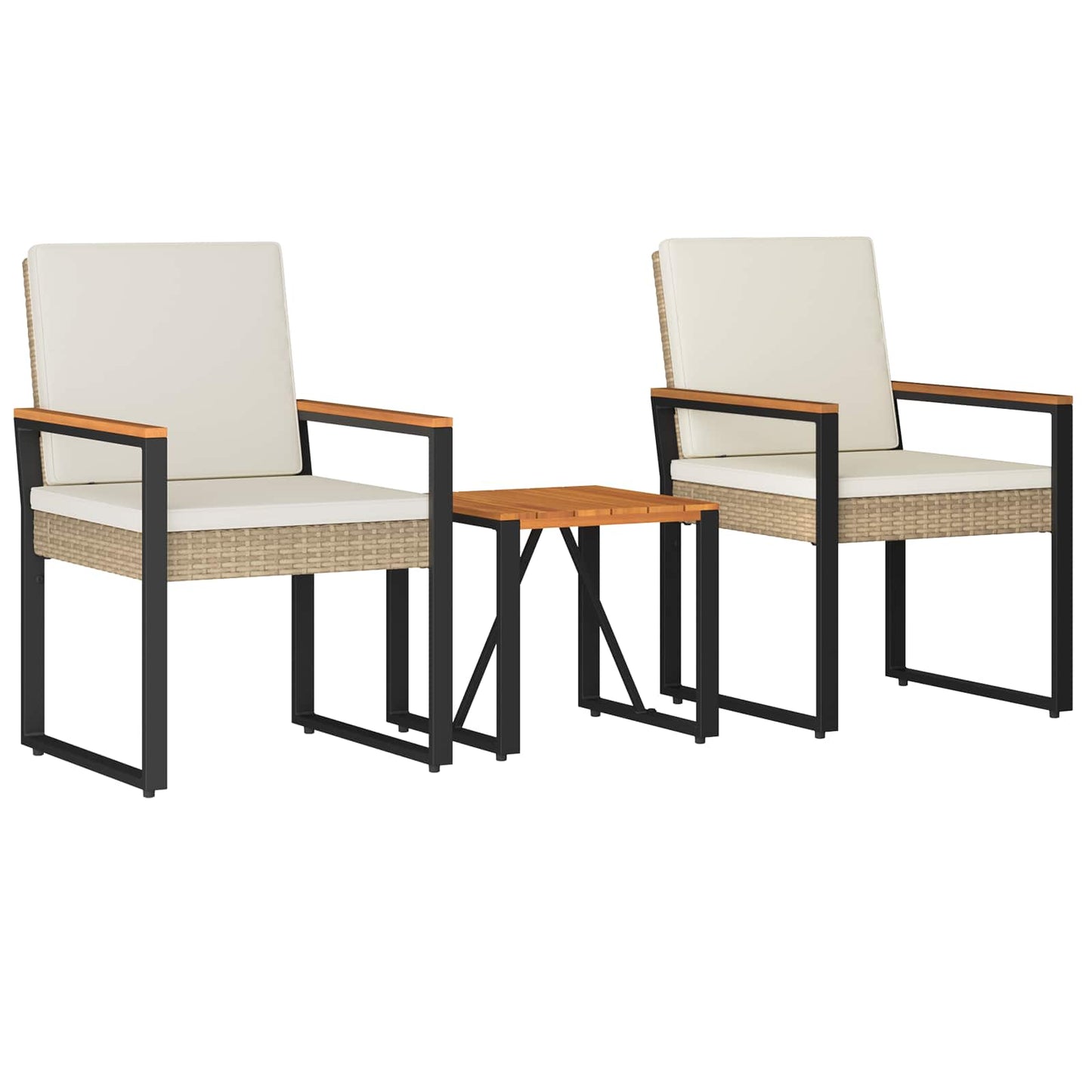 Buitenmeubelset met kussen 3 pcs Beige en Crème Wit poly rattan