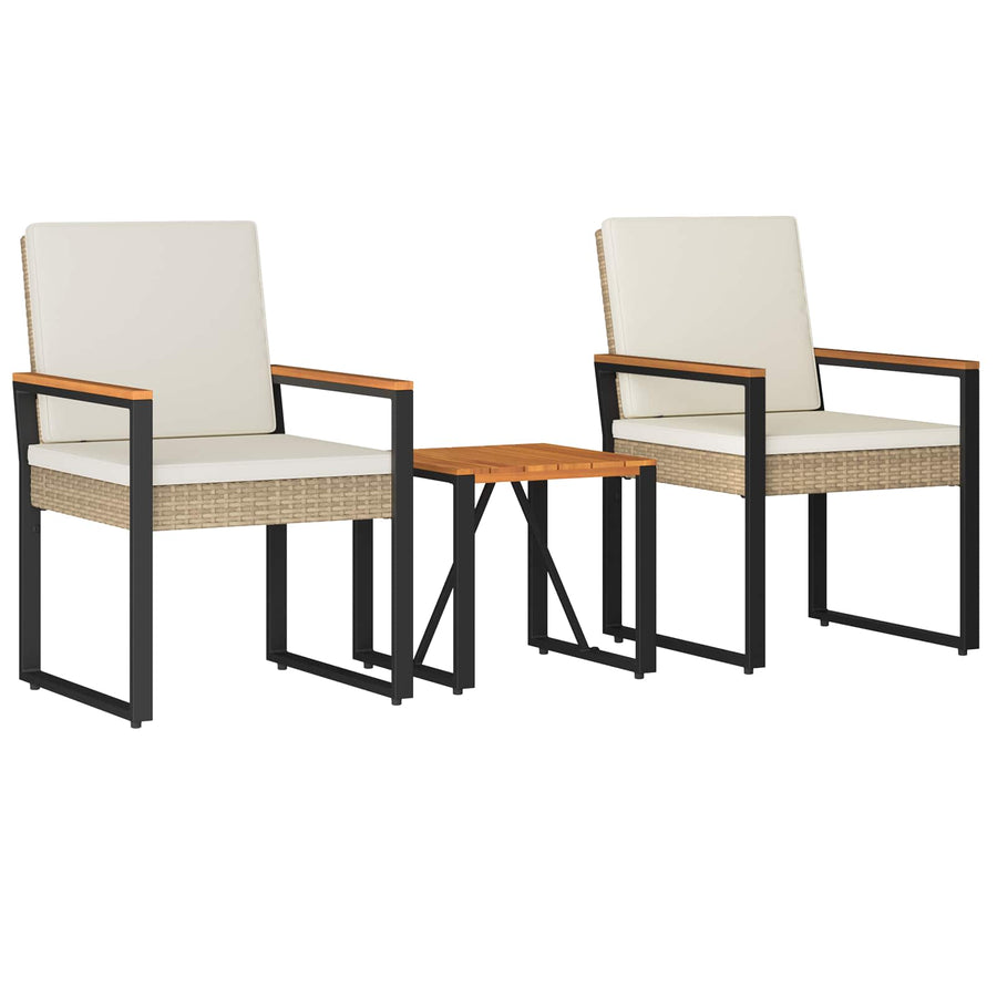 Buitenmeubelset met kussen 3 pcs Beige en Crème Wit poly rattan
