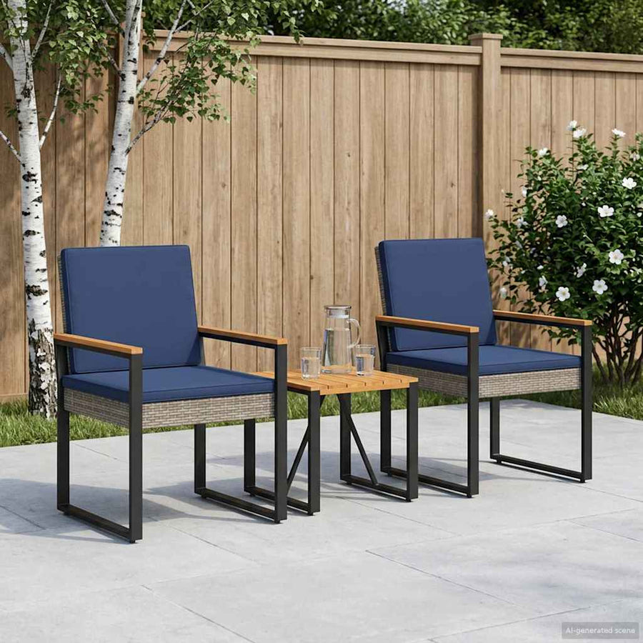 Buitenmeubelset 3 pcs Grijs en Marineblauw poly rattan