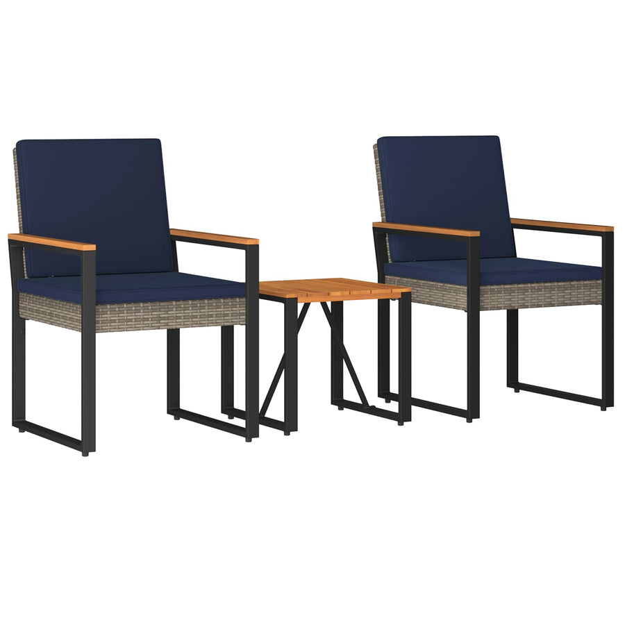 Buitenmeubelset 3 pcs Grijs en Marineblauw poly rattan