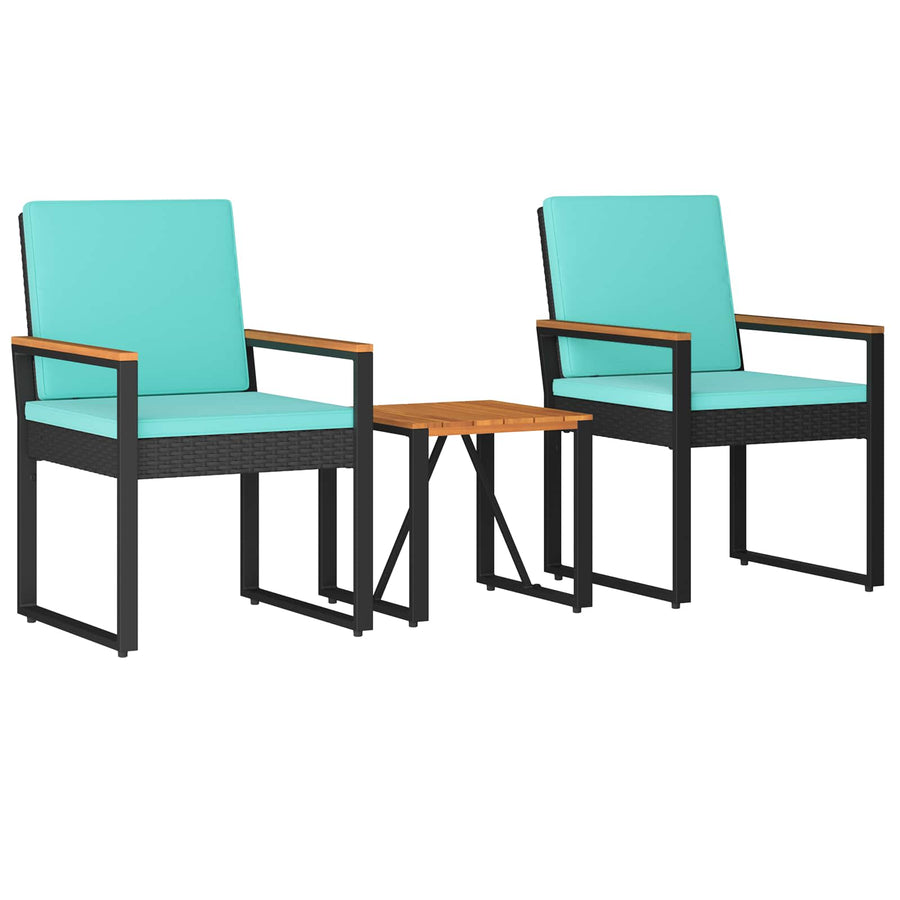 Buitenmeubelset met kussen 3 pcs Zwart en Turquoise poly rattan