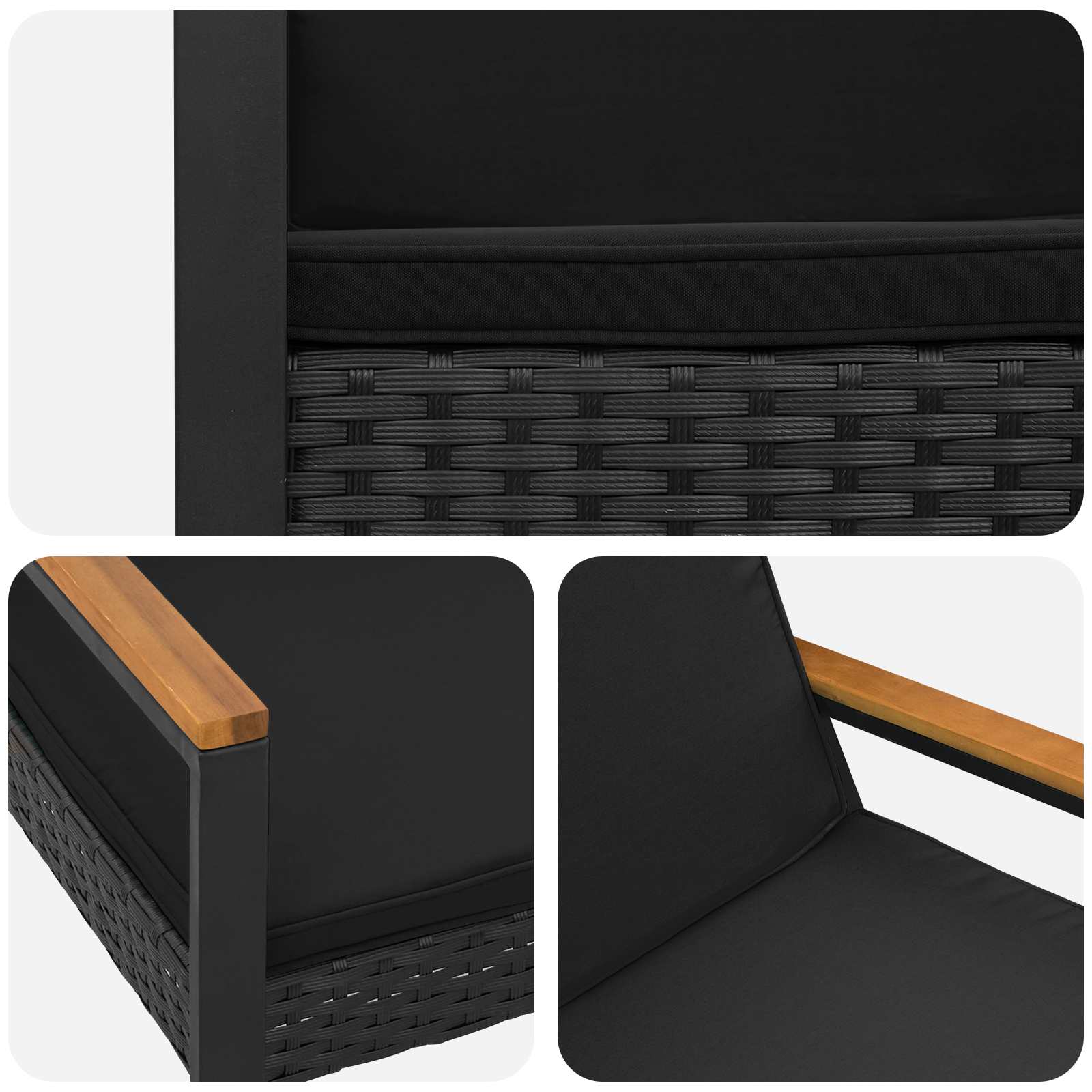 Tuinbank met kussen Zwart 107 x 61 x 80 cm poly rattan