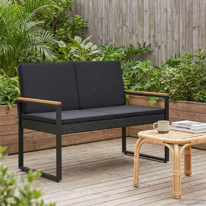 Tuinbank met kussen Zwart 107 x 61 x 80 cm poly rattan