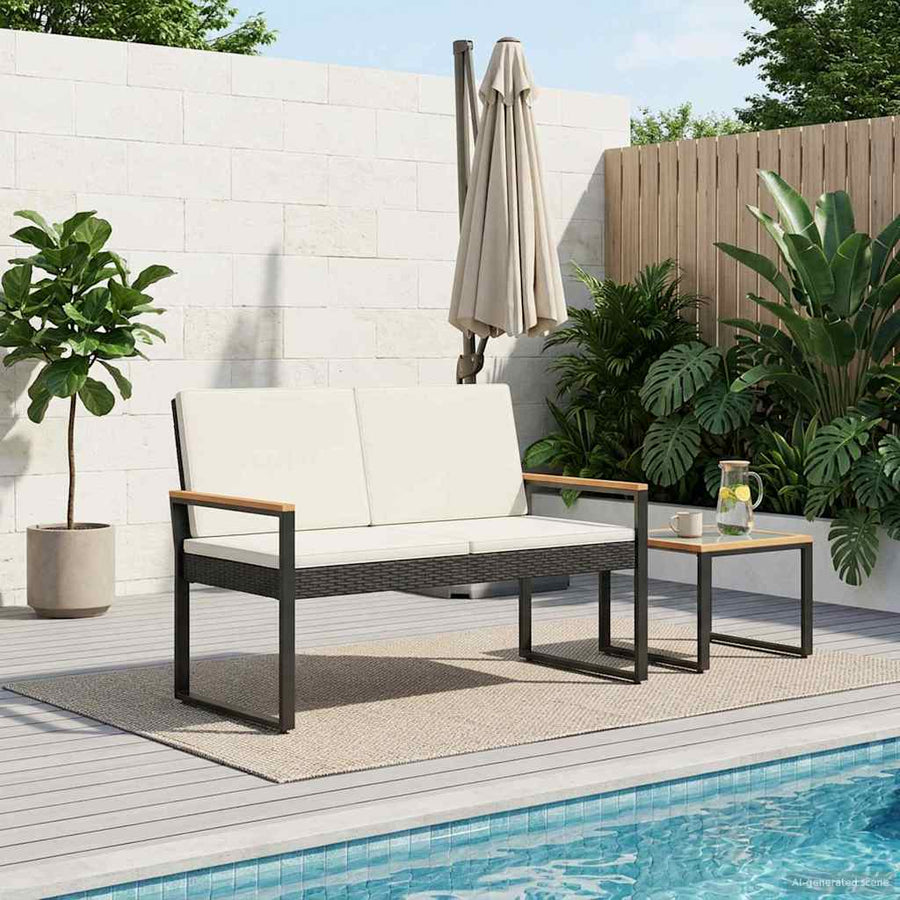 Tuinbank Zwart en Cream Wit 107 x 61 x 80 cm poly rattan