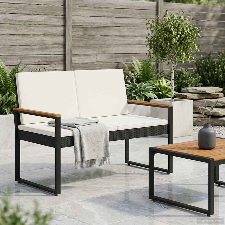 Tuinbank Zwart en Cream Wit 107 x 61 x 80 cm poly rattan