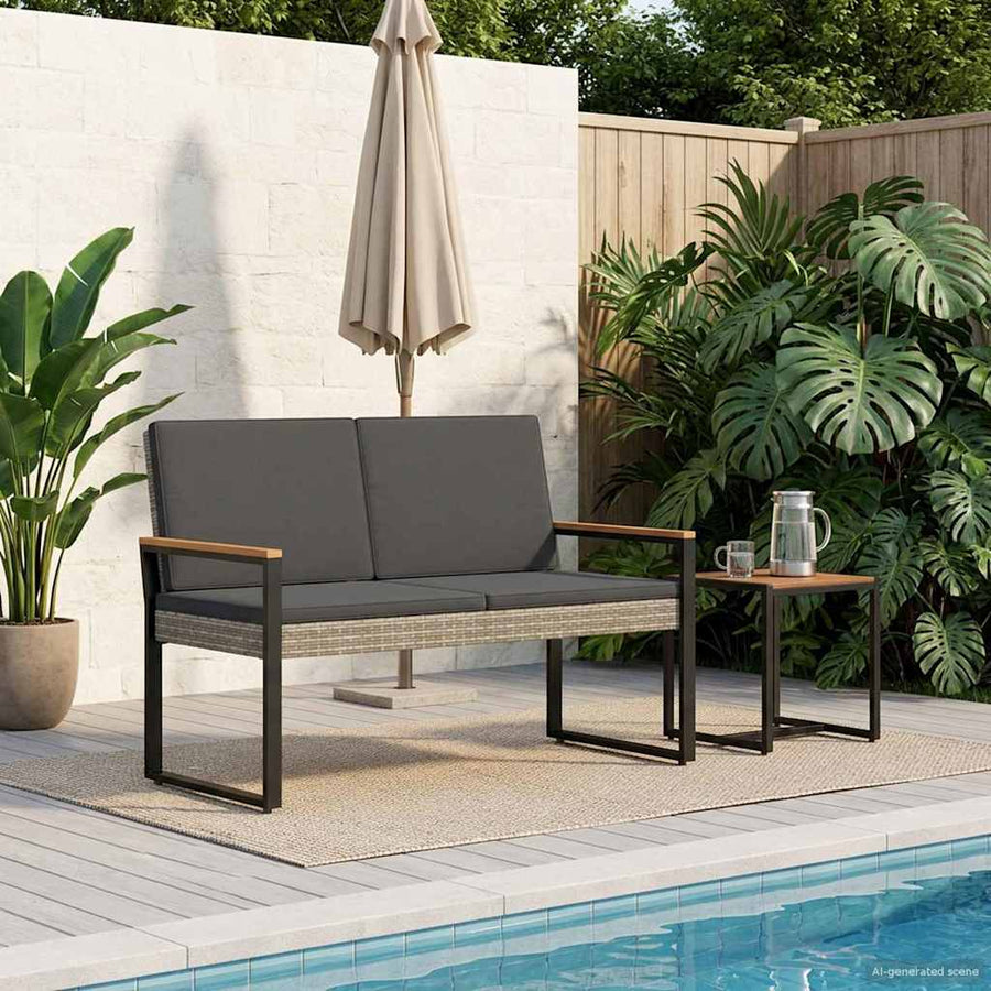Tuinbank Grijs en Donkergrijs 107 x 61 x 80 cm poly rattan