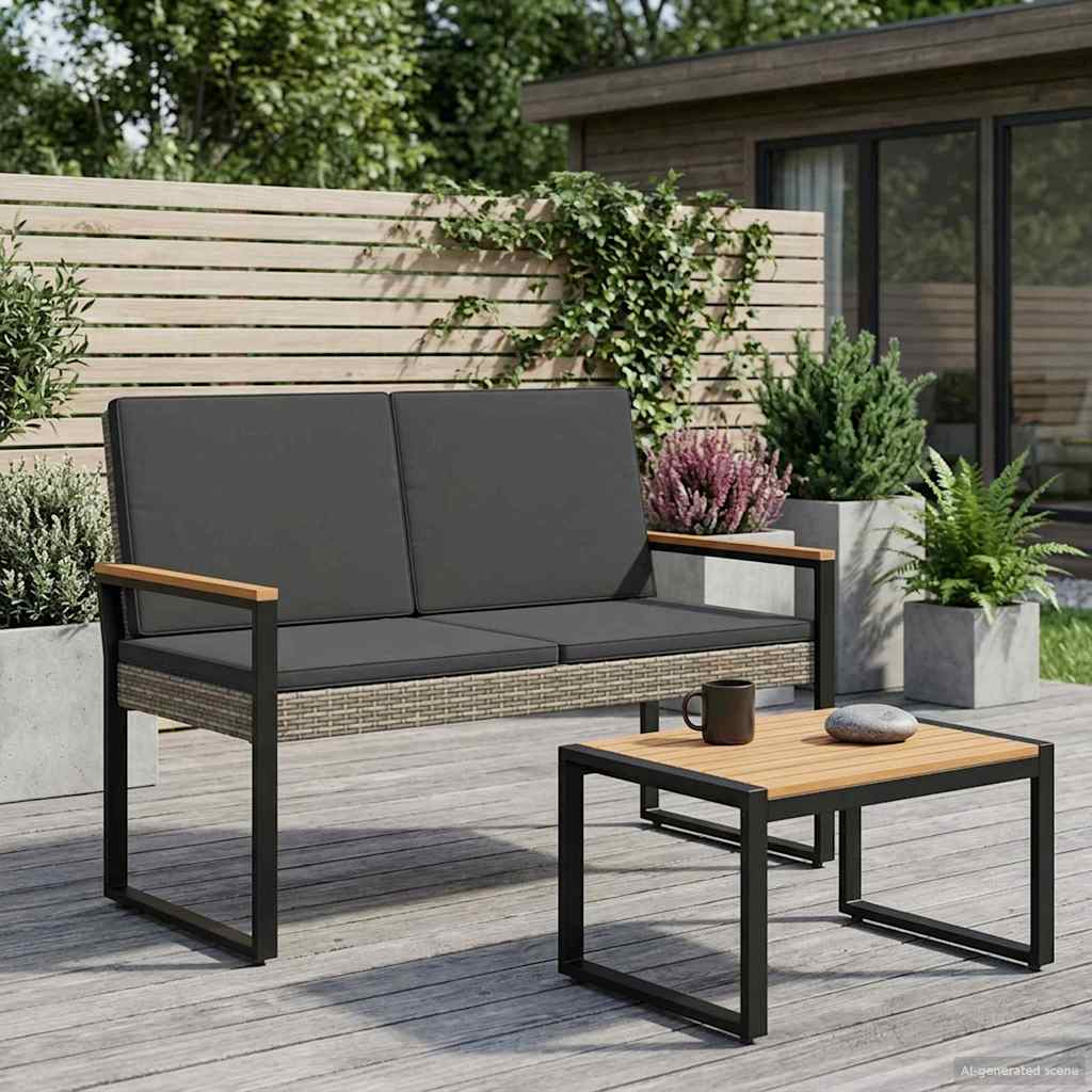 Tuinbank Grijs en Donkergrijs 107 x 61 x 80 cm poly rattan
