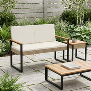 Tuinbank poly rattan 107x61x80 cm beige crème wit