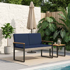 Tuinbank poly rattan grijs marineblauw 107x61x80 cm
