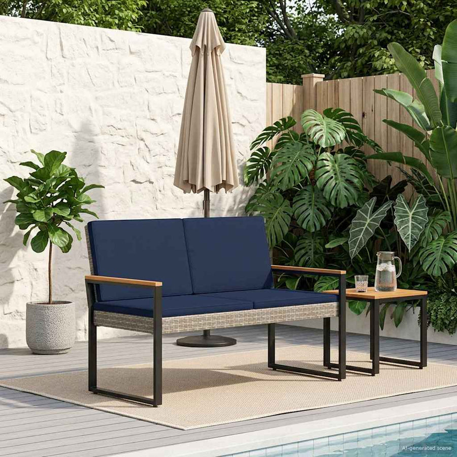 Tuinbank Grijs en Marineblauw 107 x 61 x 80 cm poly rattan