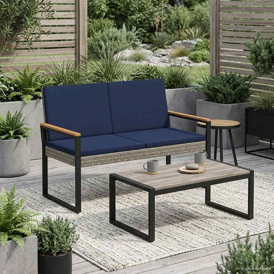 Tuinbank Grijs en Marineblauw 107 x 61 x 80 cm poly rattan