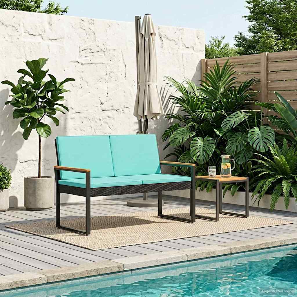 Tuinbank Zwart en Turquoise 107 x 61 x 80 cm poly rattan