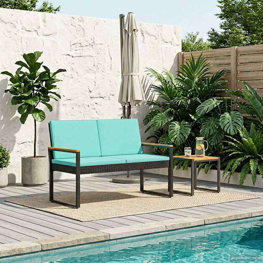 Tuinbank Zwart en Turquoise 107 x 61 x 80 cm poly rattan