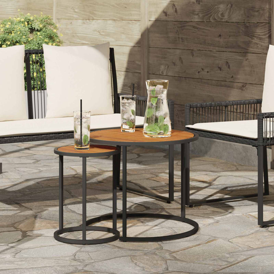 Koffietafel Set 2 pcs Naturel en Zwart Massief Acaciahout