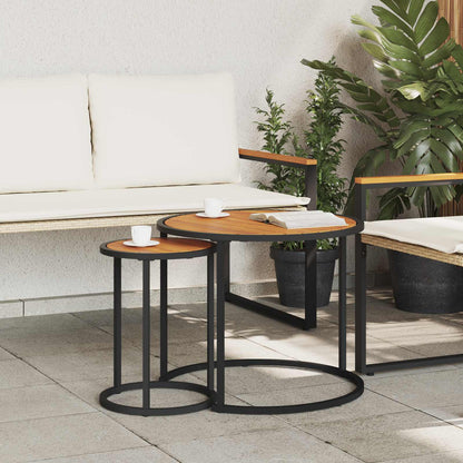 Koffietafel Set 2 pcs Naturel en Zwart Massief Acaciahout