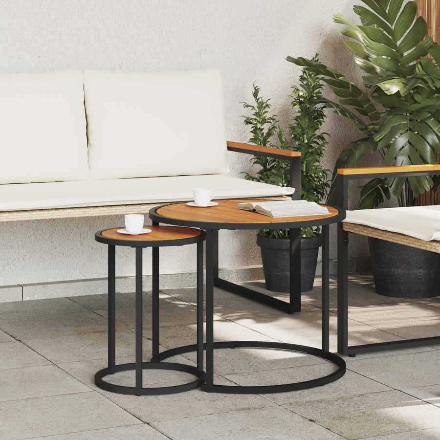Koffietafel Set 2 pcs Naturel en Zwart Massief Acaciahout