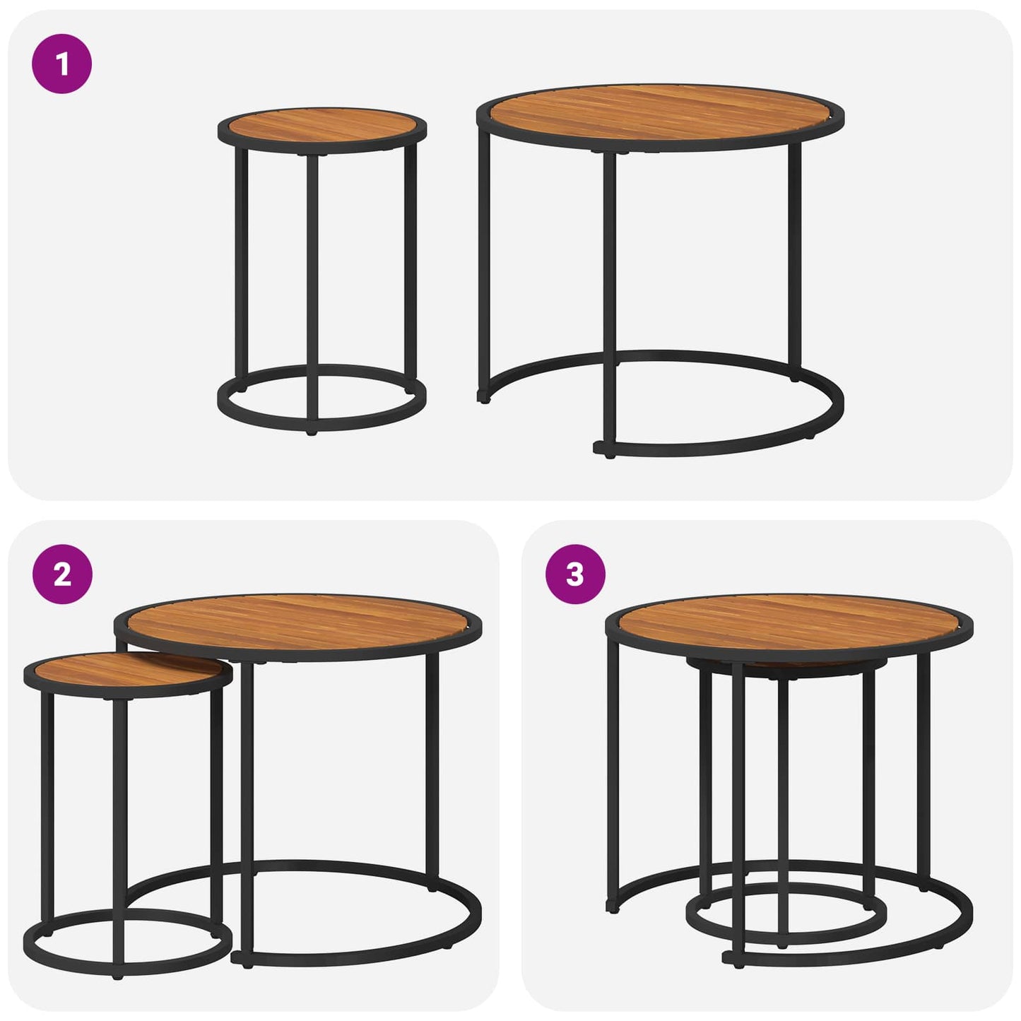 Koffietafel Set 2 pcs Naturel en Zwart Massief Acaciahout