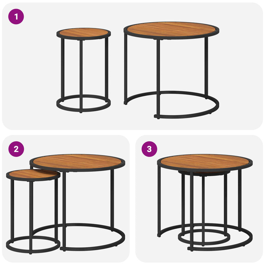 Koffietafel Set 2 pcs Naturel en Zwart Massief Acaciahout