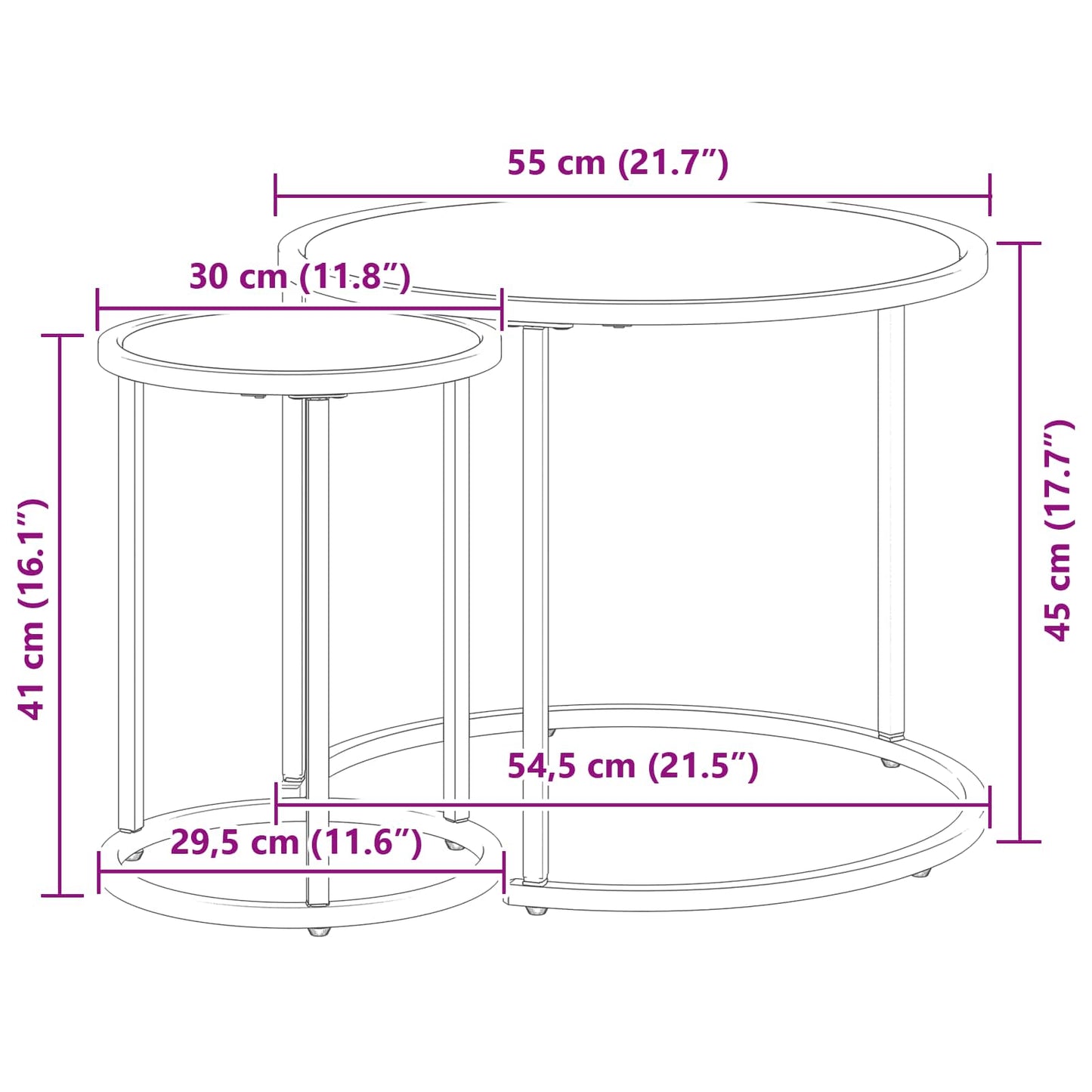 Koffietafel Set 2 pcs 55 x 55 x 45 cm staal