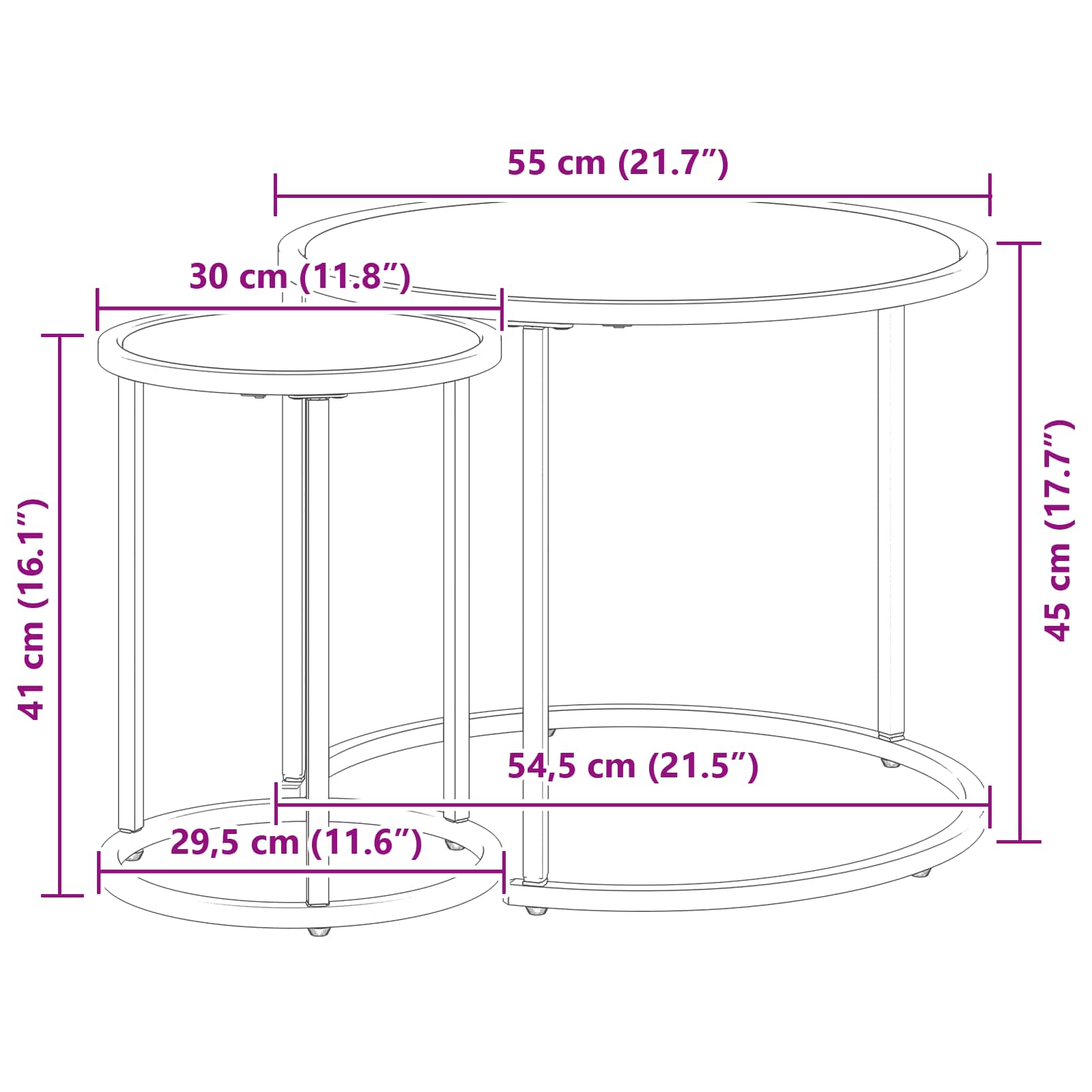 Koffietafel Set 2 pcs 55 x 55 x 45 cm staal