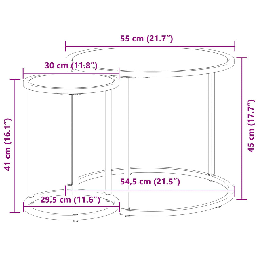 Koffietafel Set 2 pcs 55 x 55 x 45 cm staal