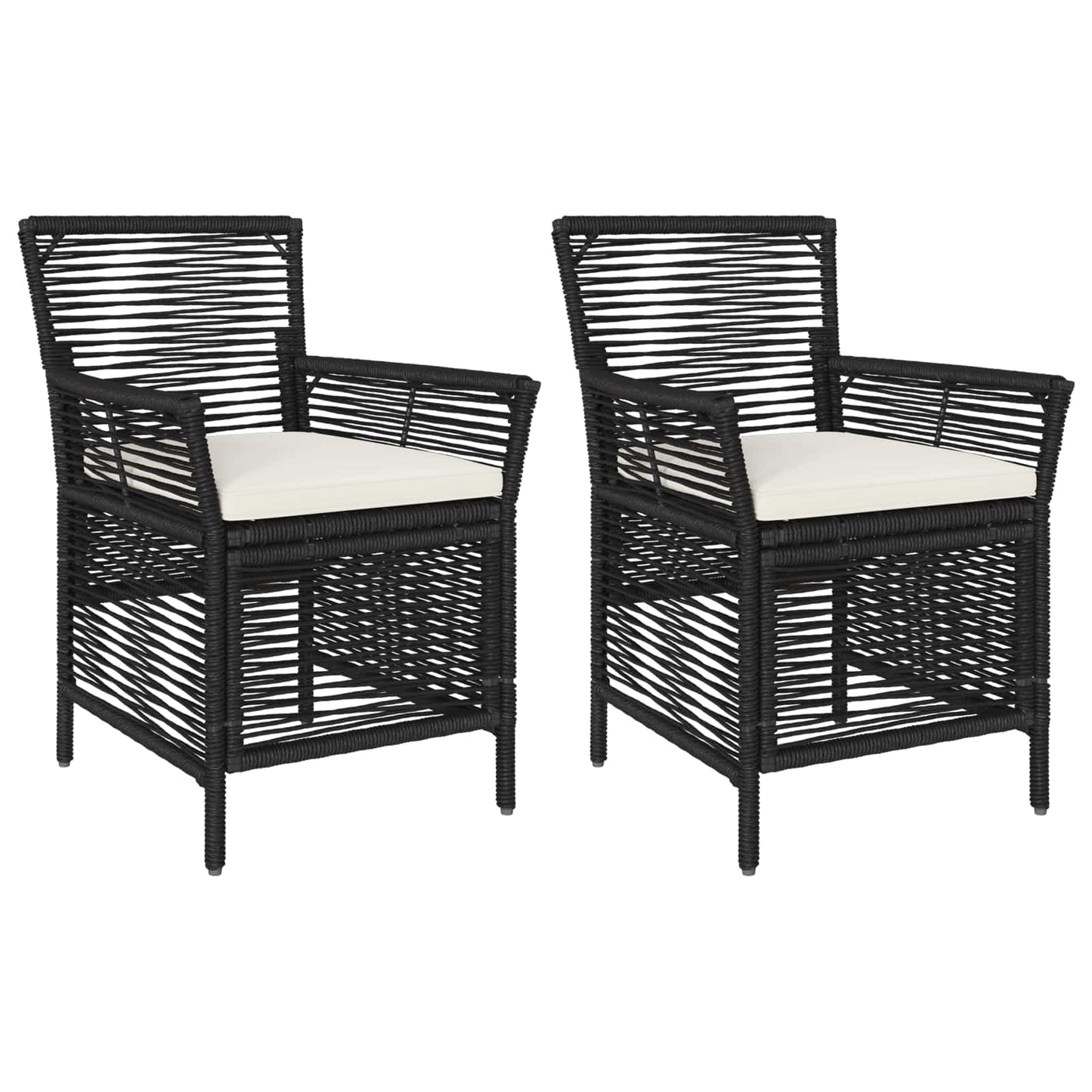 Buitenstoel met kussen 2 pcs Zwart en Crème poly rattan