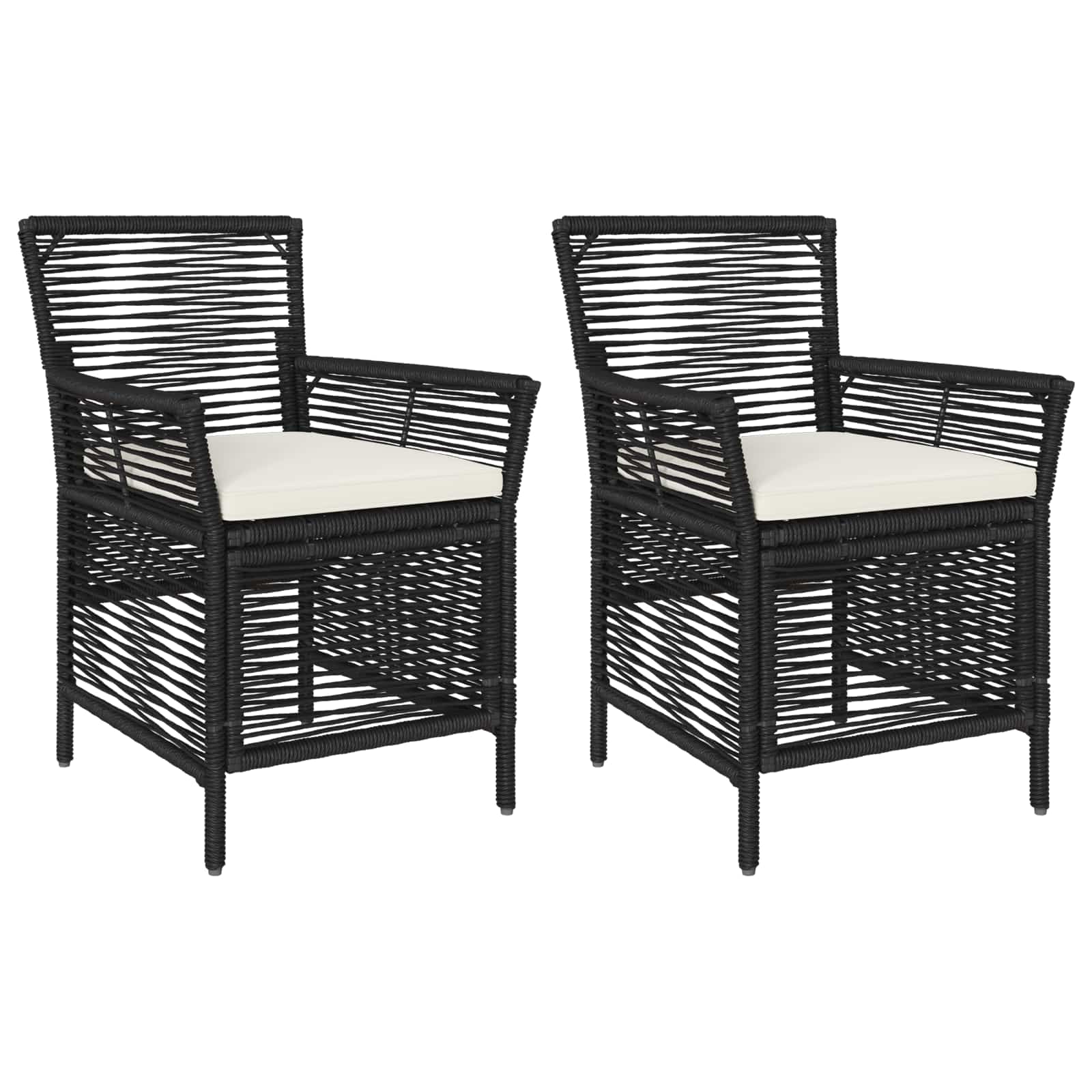 Buitenstoel met kussen 2 pcs Zwart en Crème poly rattan
