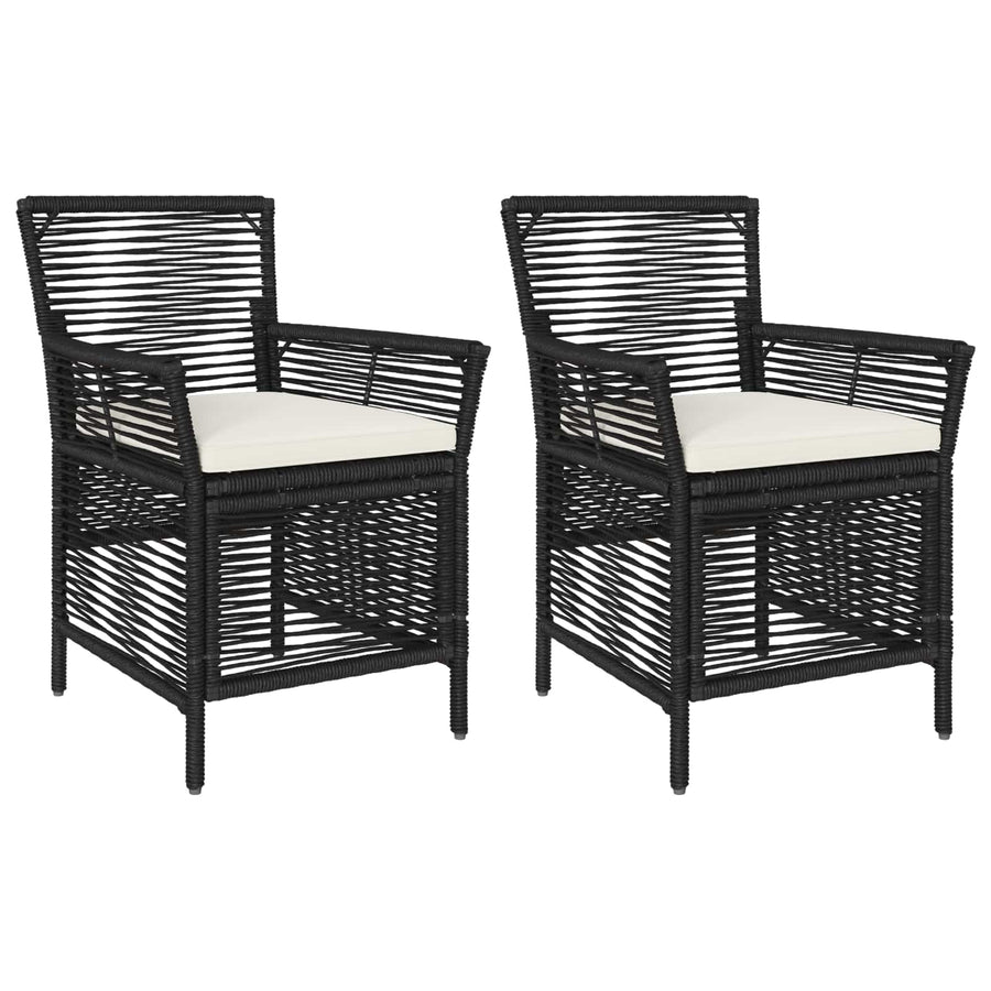 Buitenstoel met kussen 2 pcs Zwart en Crème poly rattan