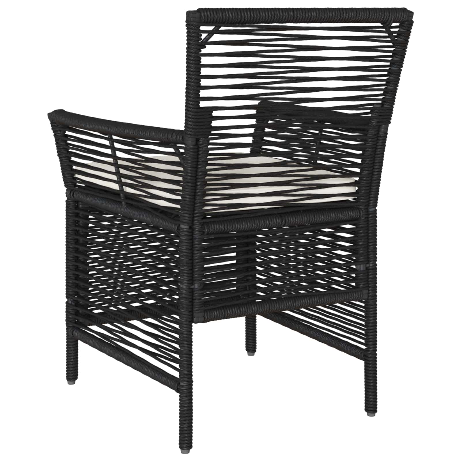 Buitenstoel met kussen 2 pcs Zwart en Crème poly rattan