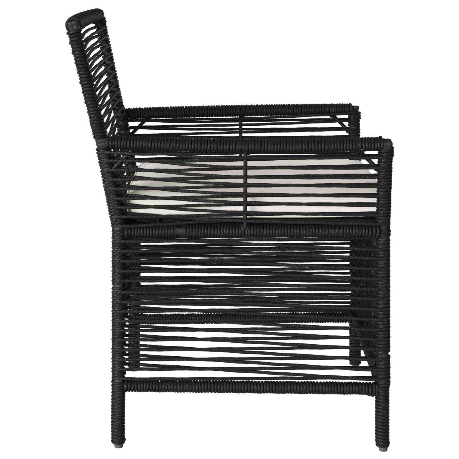 Buitenstoel met kussen 2 pcs Zwart en Crème poly rattan