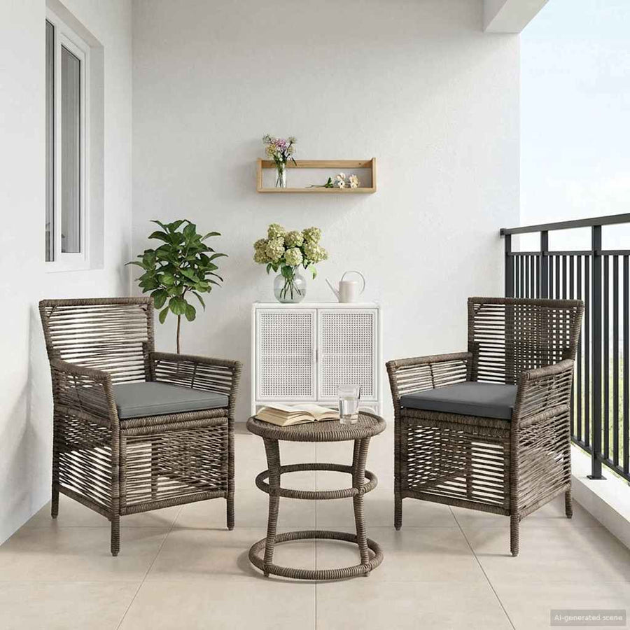 Buitenstoel met kussen 2 pcs Grijs en Donkergrijs poly rattan