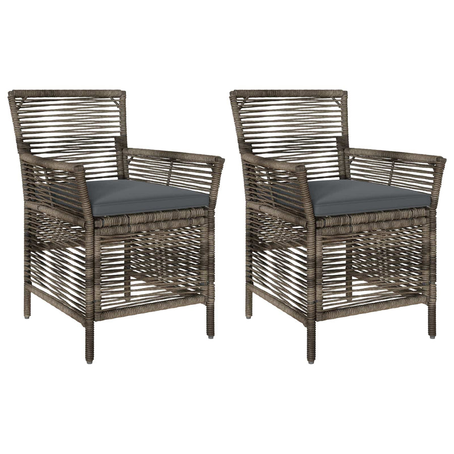 Buitenstoel met kussen 2 pcs Grijs en Donkergrijs poly rattan