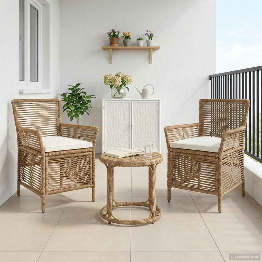 Buitenstoel met kussen 2 pcs Beige en Crème poly rattan