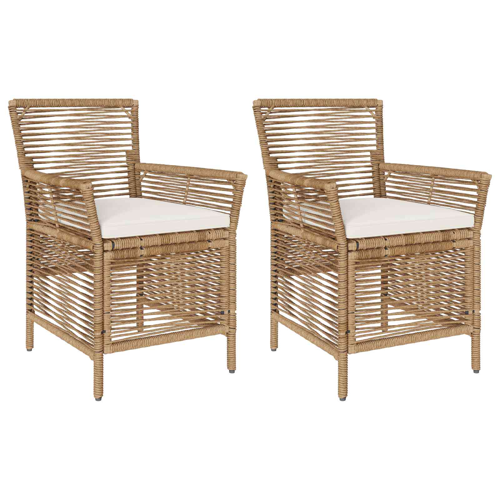 Buitenstoel met kussen 2 pcs Beige en Crème poly rattan