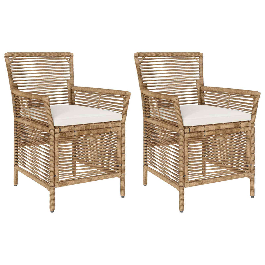 Buitenstoel met kussen 2 pcs Beige en Crème poly rattan