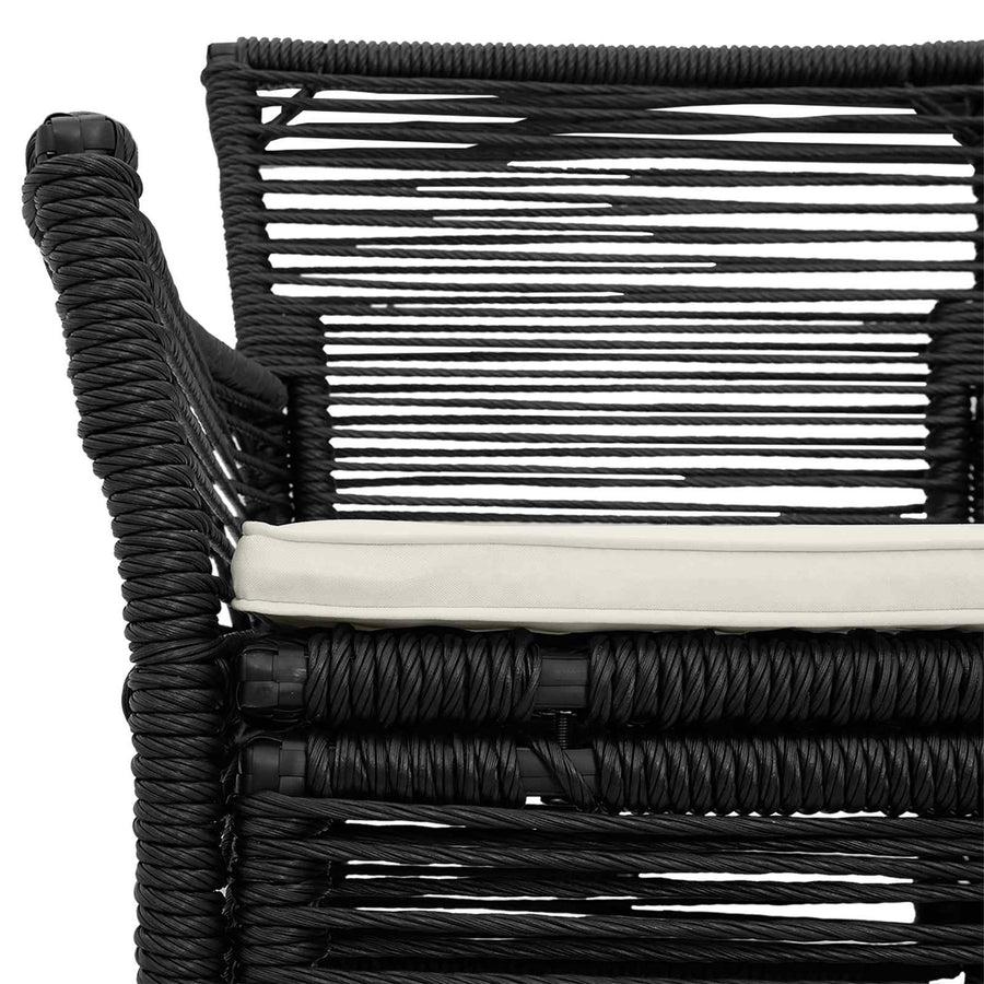 Buitenstoel met kussen 4 pcs Zwart en Crème poly rattan