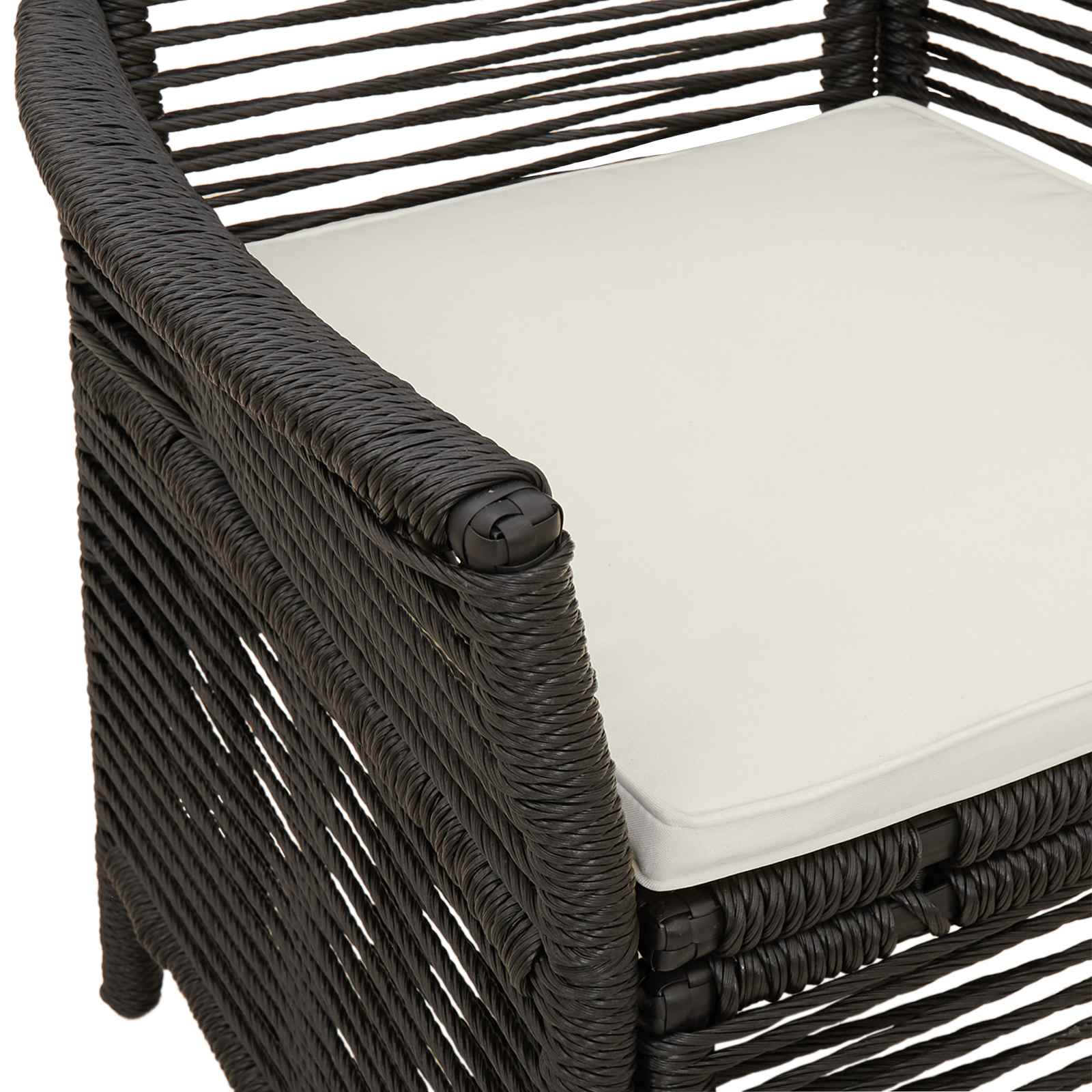Buitenstoel met kussen 4 pcs Zwart en Crème poly rattan