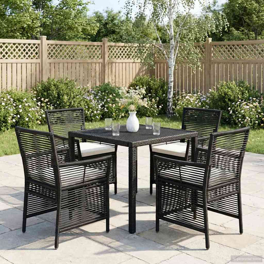 Buitenstoel met kussen 4 pcs Zwart en Crème poly rattan