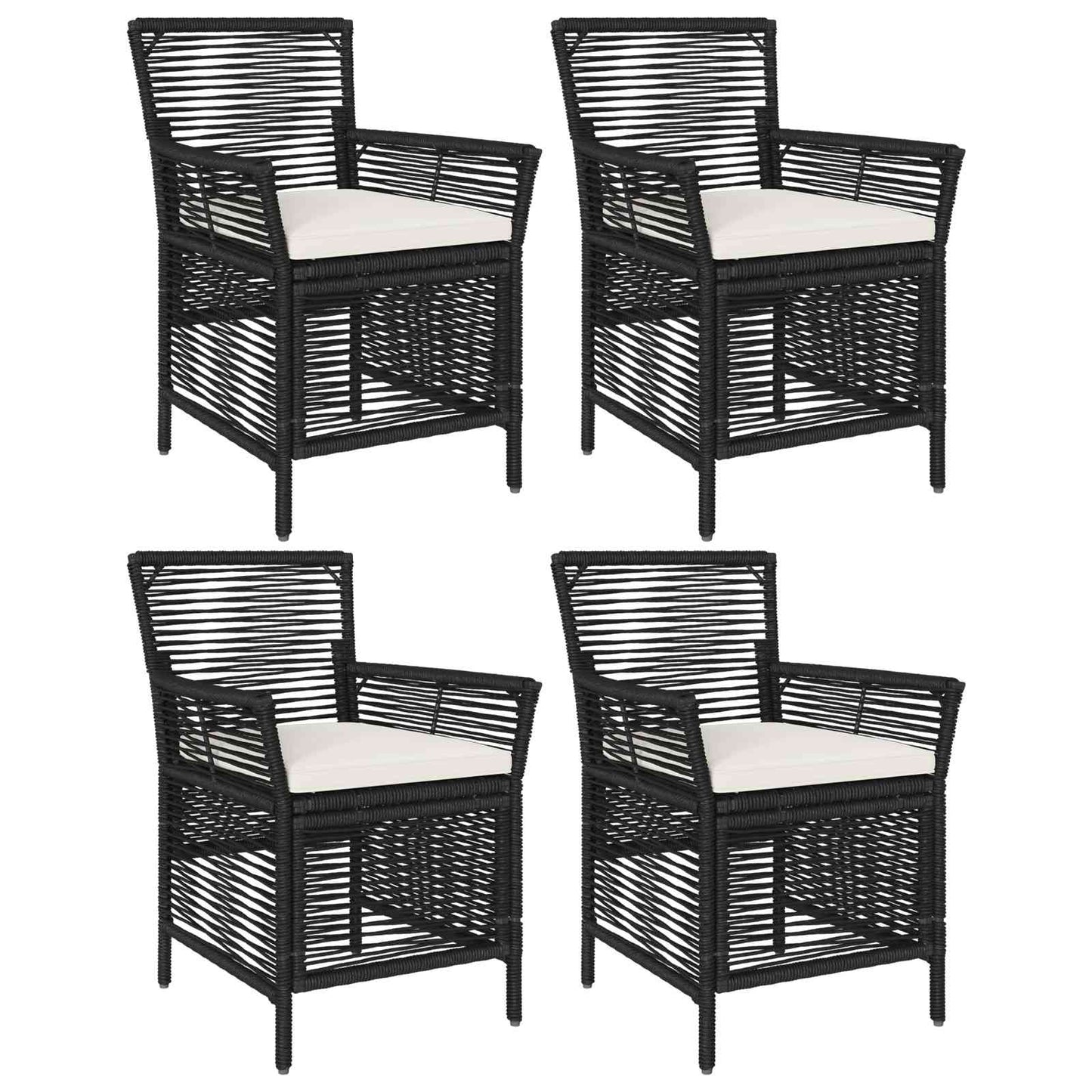 Buitenstoel met kussen 4 pcs Zwart en Crème poly rattan
