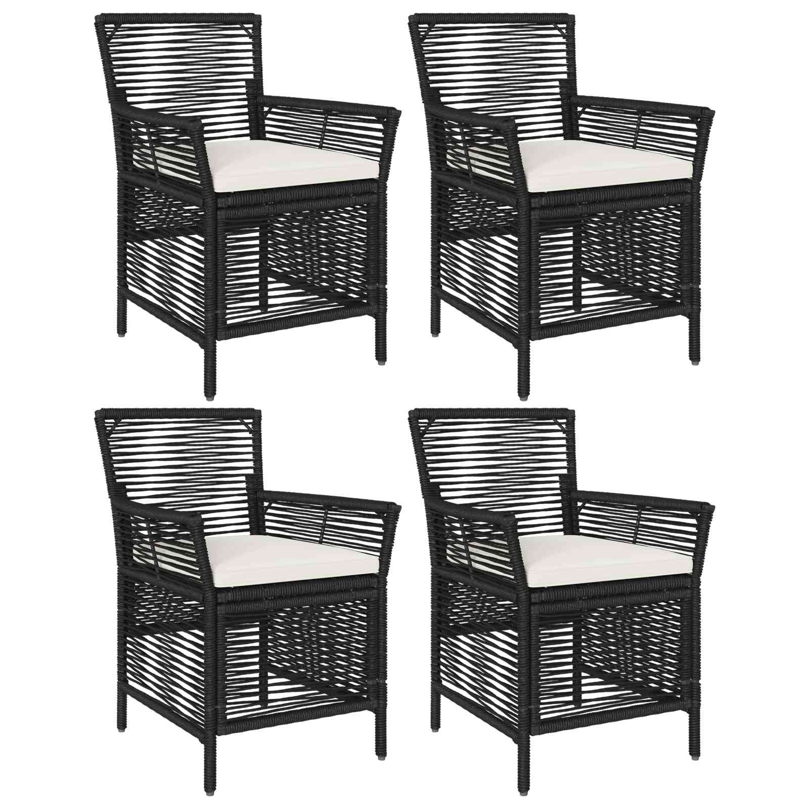 Buitenstoel met kussen 4 pcs Zwart en Crème poly rattan