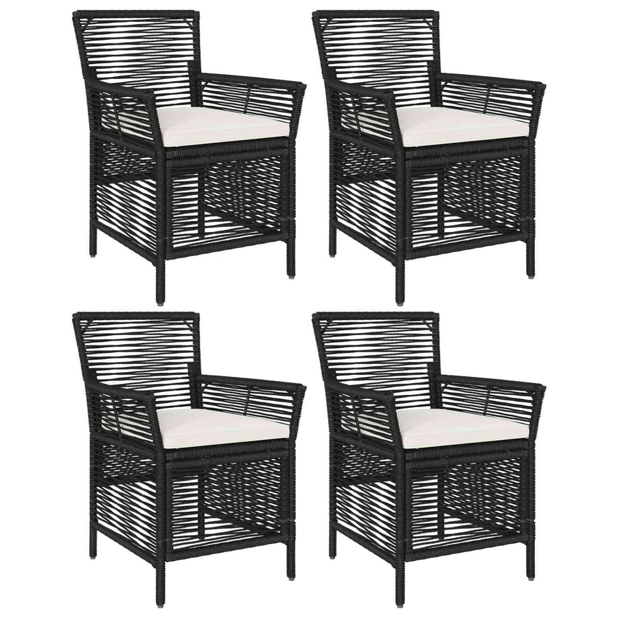 Buitenstoel met kussen 4 pcs Zwart en Crème poly rattan